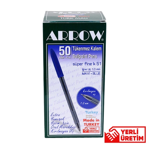 [KIRT.K39] ARROW TÜKENMEZ KALEM İNCE UÇLU MAVİ